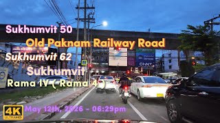 Bangkok Evening to Night Drive 🌆 | Sukhumvit 50 to Khlong Toei via Old Paknam Railway Road (4K) screenshot 3