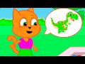 Cats Family in English - Dinosaur Museum Cartoon for Kids