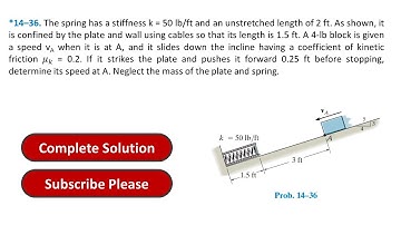 *14–36. The spring has a stiffness k = 50 lb/ft and an unstretched | Engineering Mechanics Dynamics