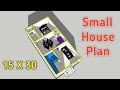 15x30 house plan with single bedroom || small house plan || low budget house plan || 3d naksha