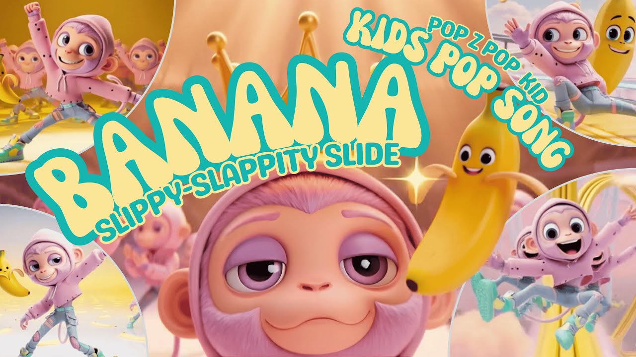 Sing Along With the Monkey & Banana 🎶|🍌Banana Slide Dance Break! | Banana Slippy-Slappity Slide 🐒