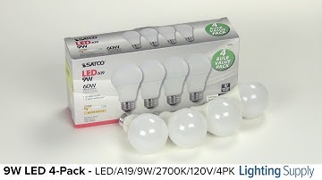 Satco 9W LED A19 Bulb; 4-Pack (LED/A19/9W/2700K/120V/4PK)