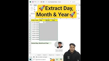 🚀Get Day, Month, and Year Separately in #excel  Quick Excel Learning 🚀 #shorts