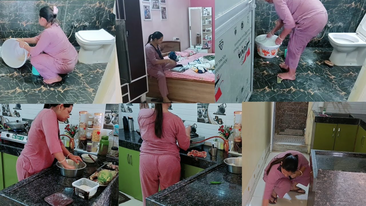 नास्ता खाना पीना झाड़ू पोछा बर्तन,इतने बड़े घर की सफाई दो दो बच्चों👧👦 की जिम्मेदारी आसान नहीं होता 😔