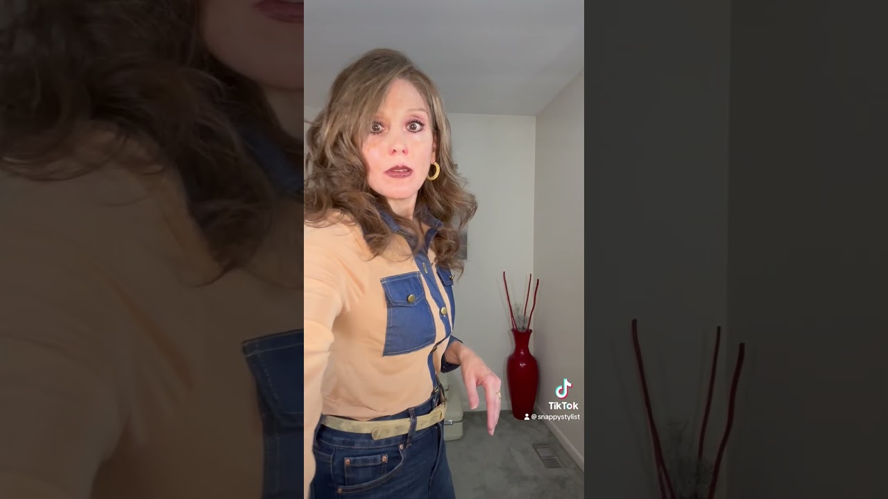 Illusion denim top styled with dark high wasted denim navy and gold accents