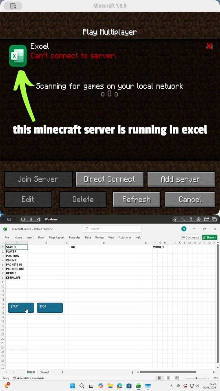 Thumbnail: I made a minecraft server in Microsoft Excel