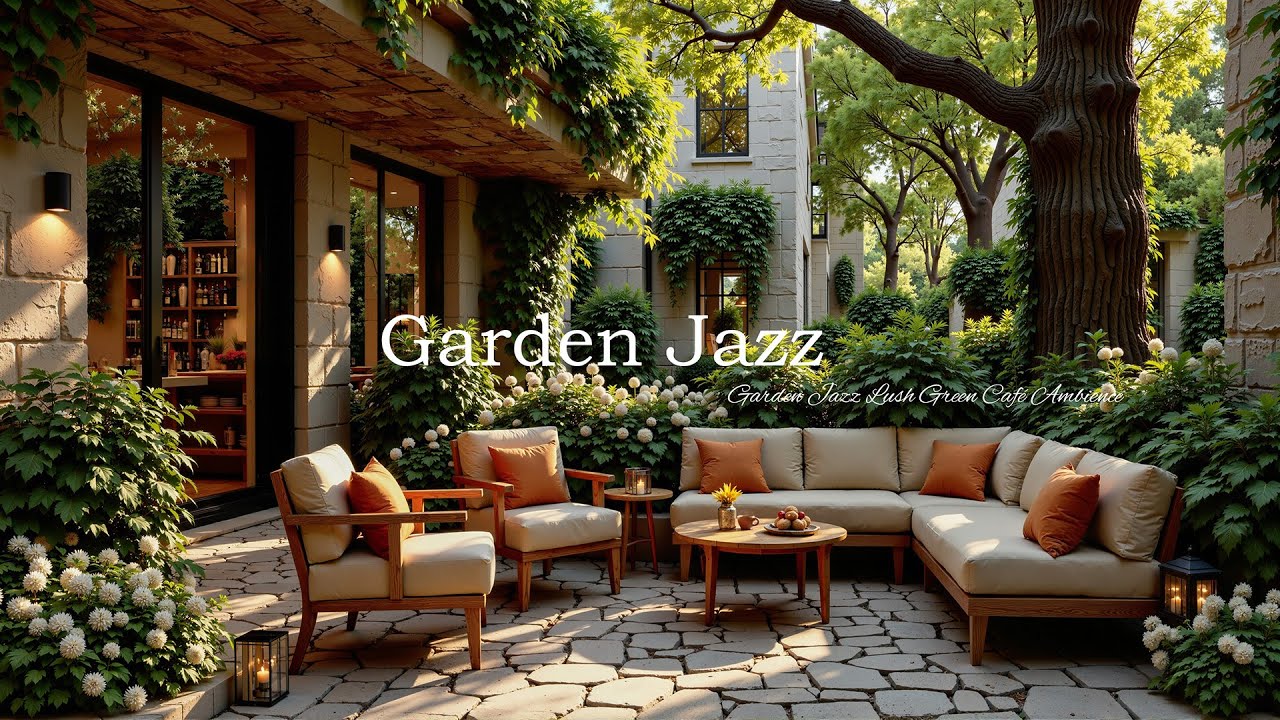 Cozy Courtyard Garden Jazz | Lush Green Café Ambience & Soft Jazz for Focus and Relaxation