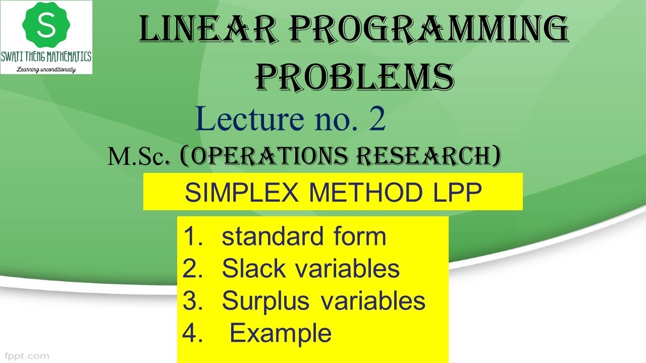 Simplex Method LPP || Examples of lpp simplex method in operation ...