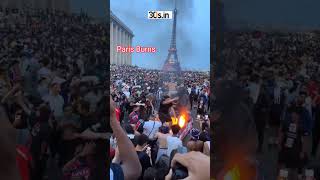 Car Set Ablaze Near Eiffel Tower as Massive PSG Celebrations Paris #paris #fire #championsleague