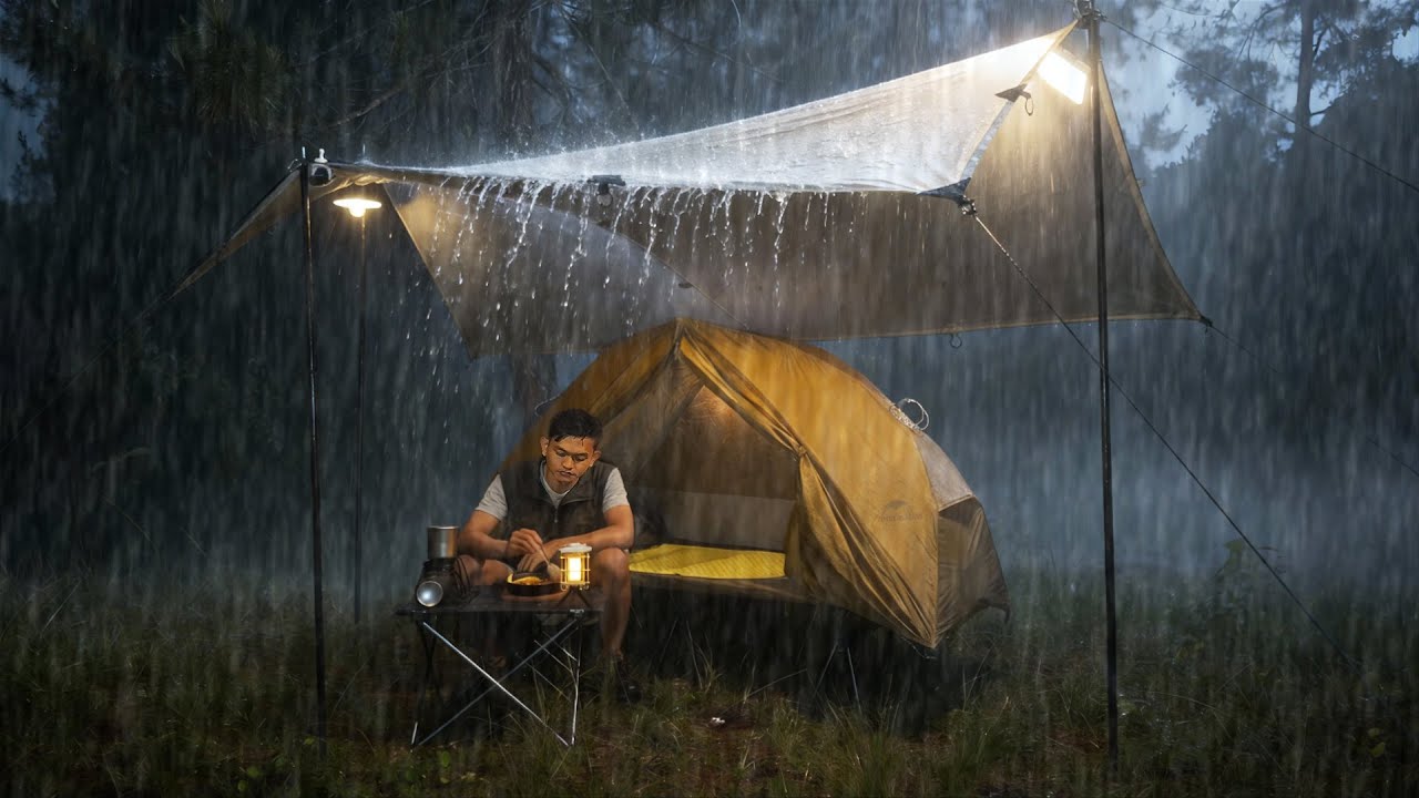 💯 Camping in The Rain 🌧️ Rain Camping - Heavy Rain - ASMR Camping