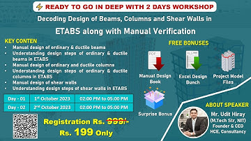 Two Days Live Workshop I Decoding Beams, Columns, Shear Wall by using ETABS I 1st & 2nd October 2023