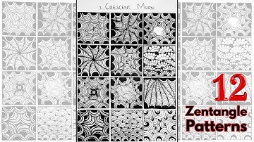 Zentangle Crescent Moon variations | 12 Easy Zentangle Patterns for Beginners Made Easy!