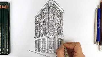 Drawing A Building in Two Point Perspective | Timelapse