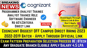 Cognizant Biggest OFF Campus Direct Hiring Started 2023 |2022-2019 Batch Apply Through Official Link