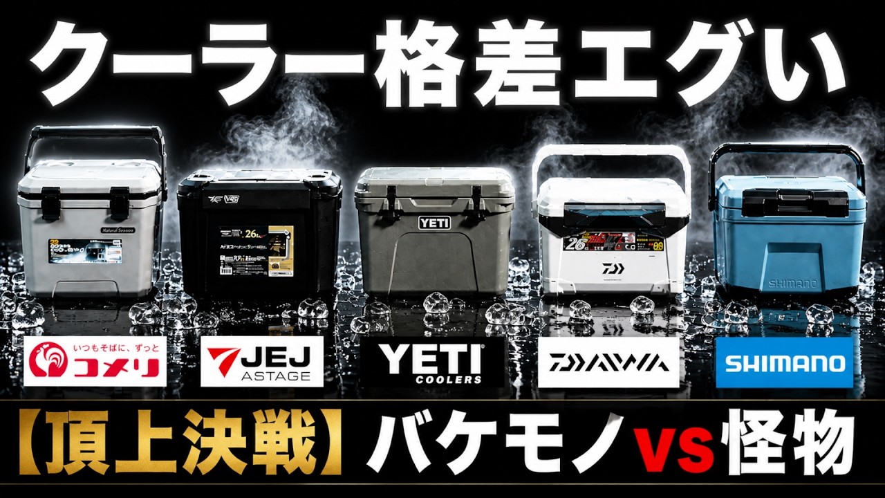 【2026最新版】ここまで差が出る？クーラーボックス5種で検証したら差がエグすぎた(shimano/YETI/DAIWA/コメリ/JEJアステージ)