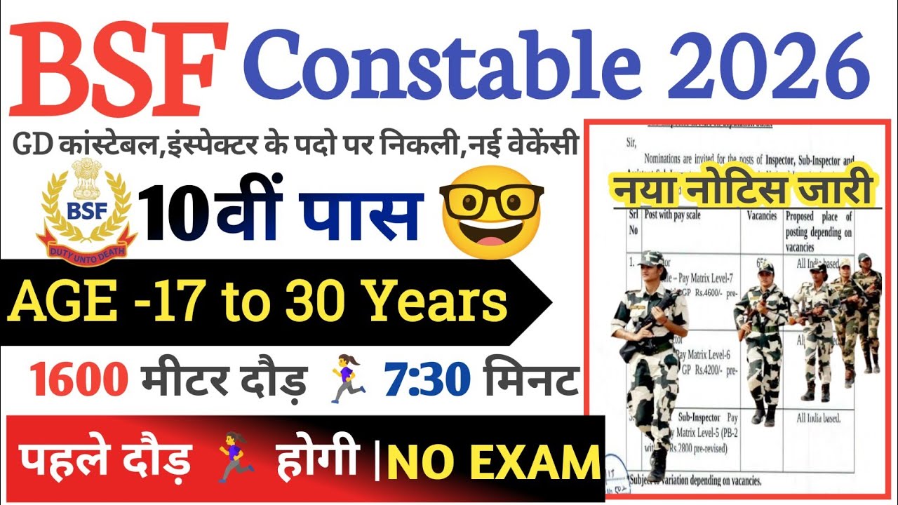 BSF Open Rally Bharti 2025 Notification | BSF New Vacancy 2025 | December Jobs |10th Pass