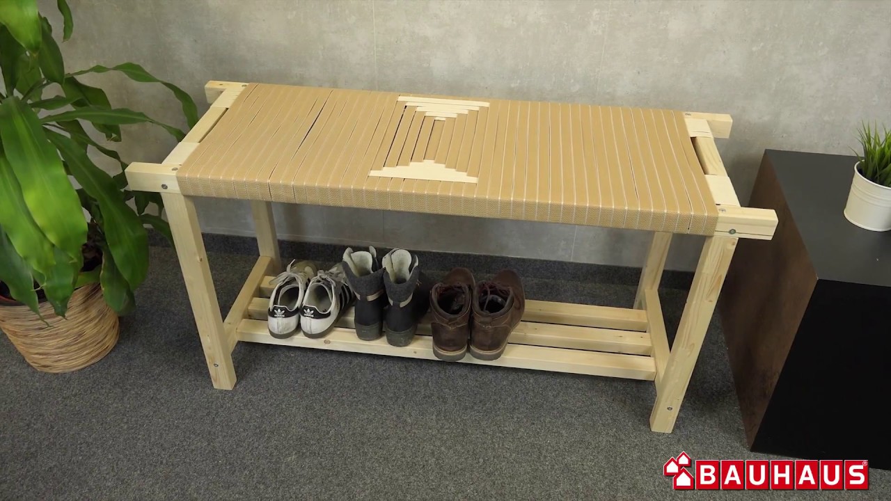 Cómo diseñar un banco de madera con zapatero DIY - BAUHAUS - YouTube