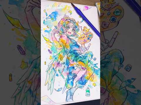 【透明水彩】🖌『カラフルな魔法』メイキング-完成-🎨🦜#Shorts #watercolor #watercolorpainting  #illustration