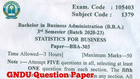 Gndu BBA 3rd Semester Statistics for Business Question Paper || BBA 3rd Semester Question Paper