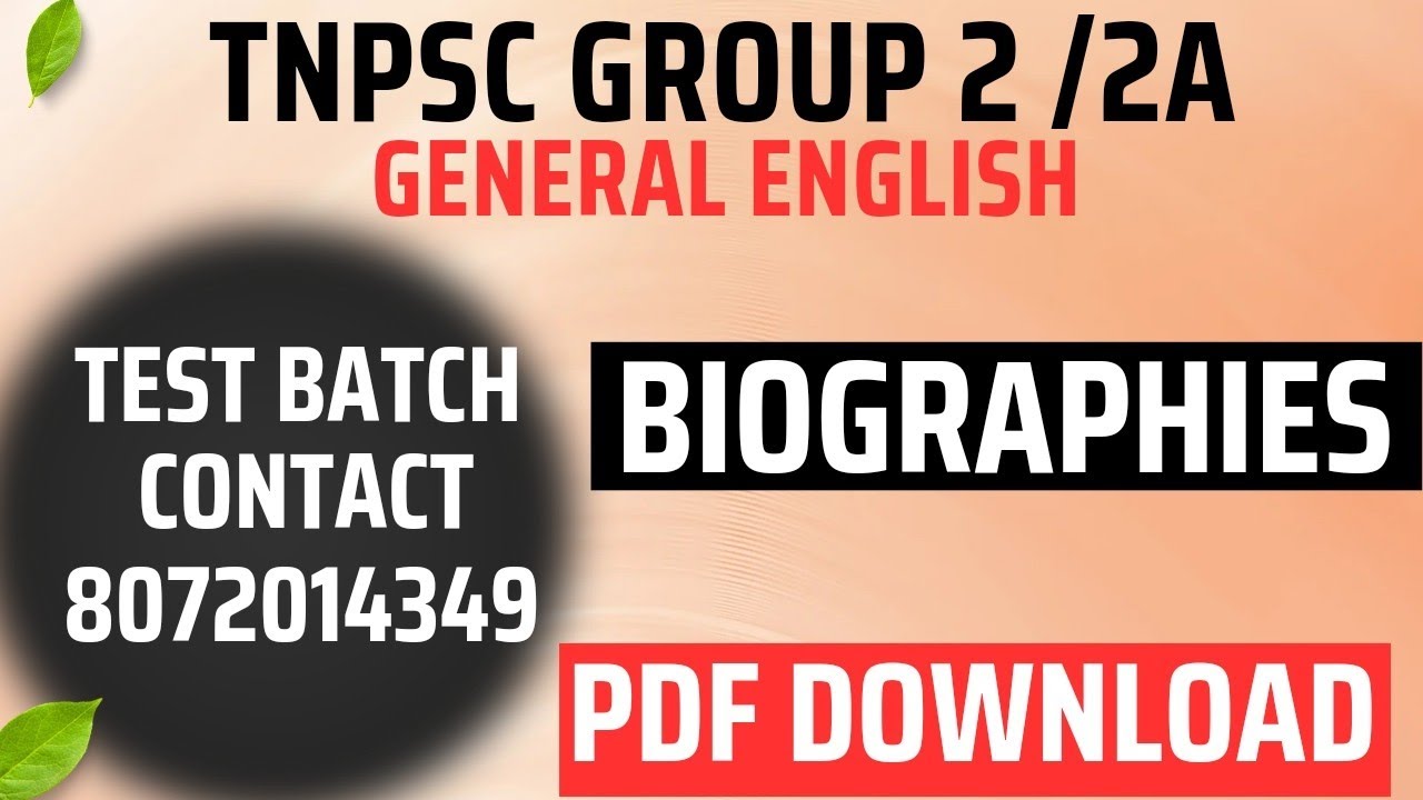 TNPSC GROUP 2 /2A | GENERAL ENGLISH - BIOGRAPHIES PDF #tnpscgr2 # ...
