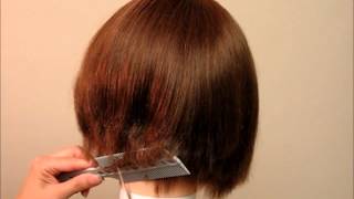 How to Cut  women&#39;s Girls&#39; Hair A-Line Bob, Undercut Bob - Combpal Scissor Over Comb Guide Video 4