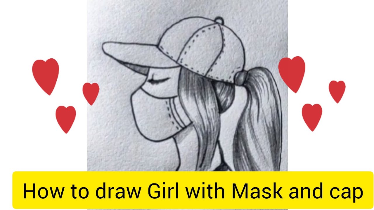 How to draw easy girl face drawing with mask and cap #art - YouTube