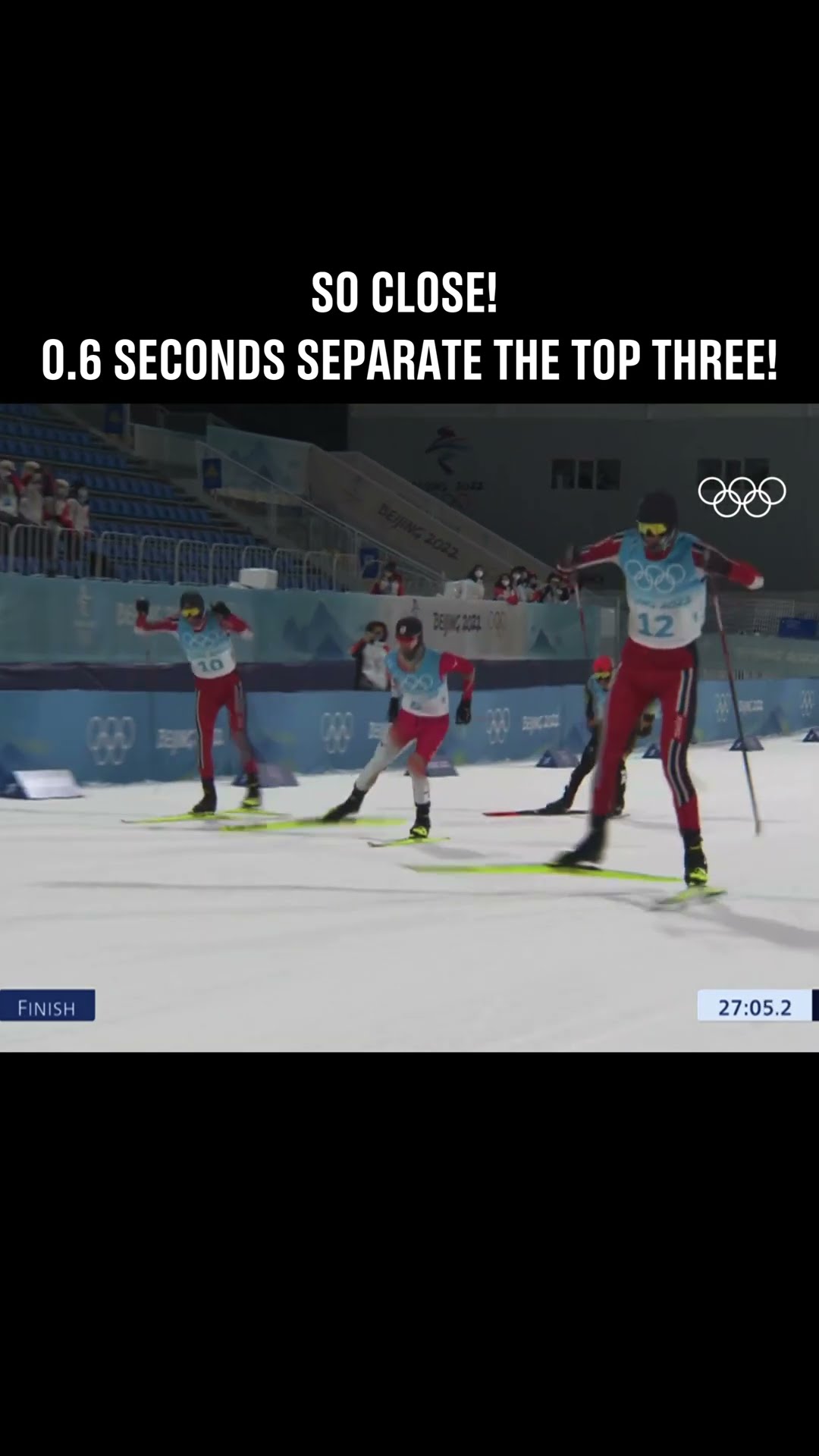 After ski jumps and 27 minutes of cross-country... it still comes down to less than one second! ?