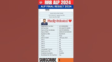 RRB ALP FINAL RESULT 2024❤️ Selected✅ Shortlisted For DV #railway #shorts #rrb