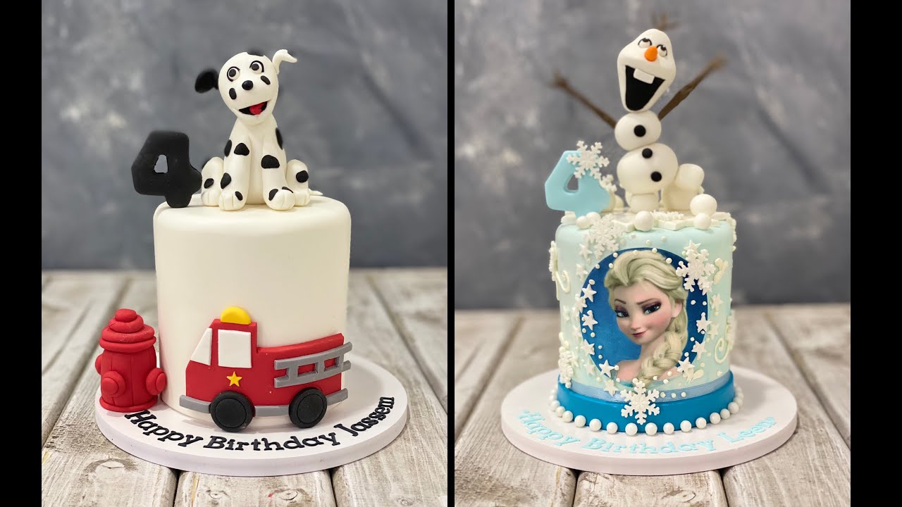 Mini Cake Design Ideas | firetruck and dog cake | Olaf frozen cake