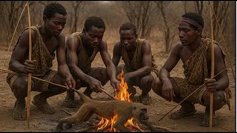 Wild Survival: Hadzabe Tribe Hunts Cooks Baboon Monkey#ChaabaTheHadzabeTribeLifestyle #food #panda