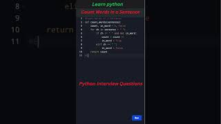 Python Problem Solution: Count Words in a Sentence (Without Built-in Functions) #youtubeshorts