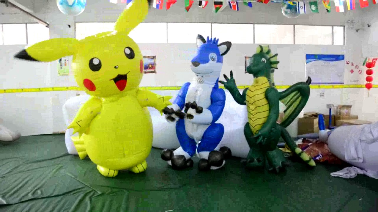 Inflatable Pikachu Costume, Green Dragon suit, Husky Suits from Hongyi factory