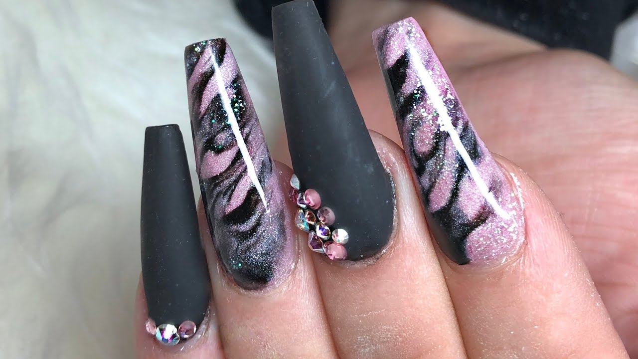Pink And Black Marble Nail Sculpted Acrylic Nail Tutorial Marble Nail Tutorial Youtube