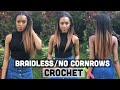 1hr Braidless Crochet (No Cornrows)!!! | Ombre Kinky Straight Middle Part | Great for TWA