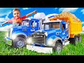 Funny Stories about Bruder - Excavator JCB, Dump Truck Mack, Tractor and Concrete Mixer