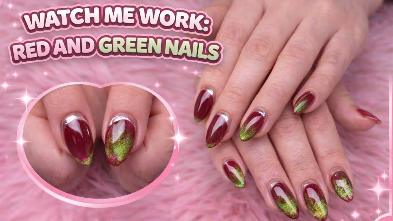 Watch Me Work: Red & Green Cat Eye Nails ✨ Holiday Glam