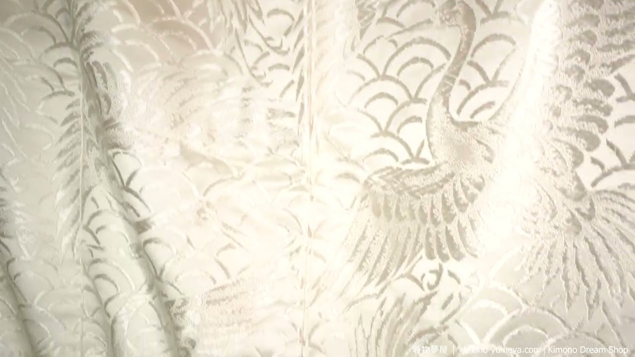 Vintage Soft Shiromuku Uchikake - Embroidered Cranes & Waves -Seigaiha Tsuru Japanese Wedding Women