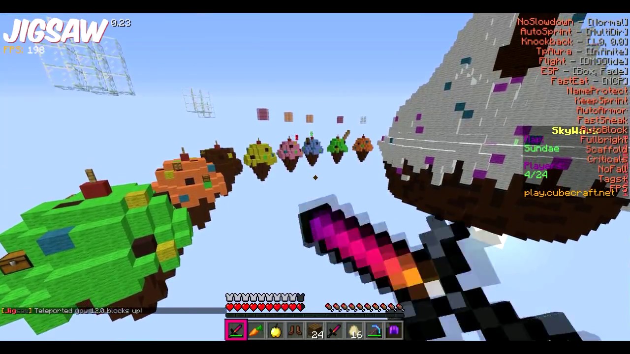 Infinite reach on Cubecraft | 20+ kills in one Skywars game