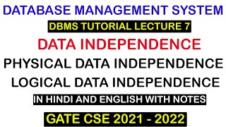 Data Independence in DBMS | Physical and Logical data independence | DBMS Lecture 7 | GATE 2021 - 22
