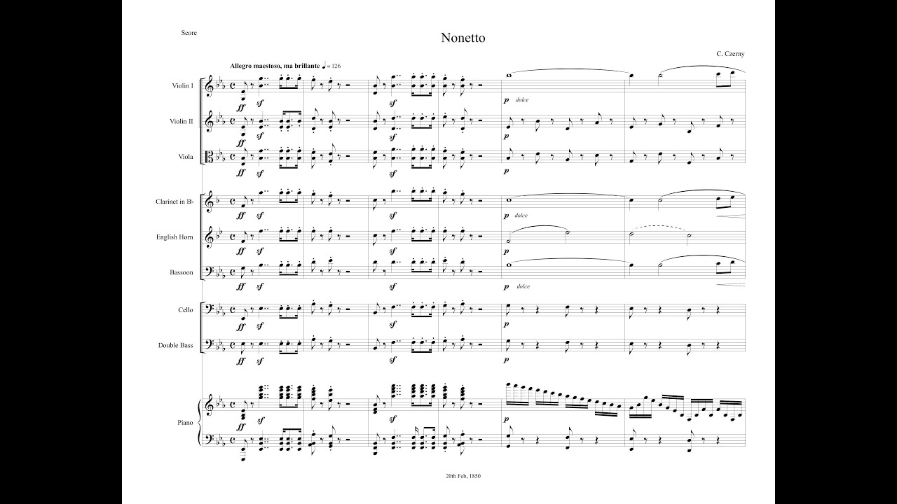 Carl Czerny – Nonet (clarinet, English horn, bassoon, string quintet & piano)