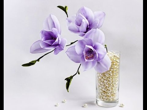 Ribbon flowers: magnolia/tutorial/Цветы из лент: магнолия. МК