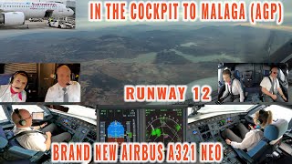 MALAGA 🇪🇸 (AGP) | Full approach + landing runway 12 | New Airbus A321 NEO | Pilots + cockpit view