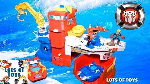 Transformers Rescue Bots High Tide Rescue Rig Transforming Ship, Heatwave, Cody, Optimus Prime