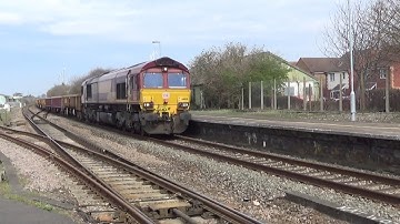 DB Cargo and Freightliner 66s on engineering trains at Bridgwater on 3/4/16