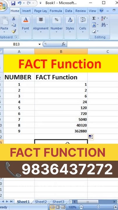 fact function #shorts #excel #fact #factorial #exceltips #exceltricks # ...