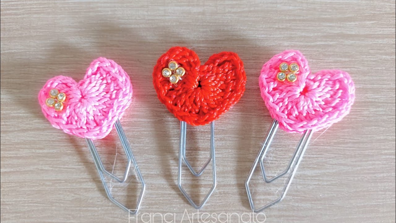 MINI CORAÇÃO DE CROCHÊ | CLIP DECORADO 💗 - FRANCI ARTESANATO