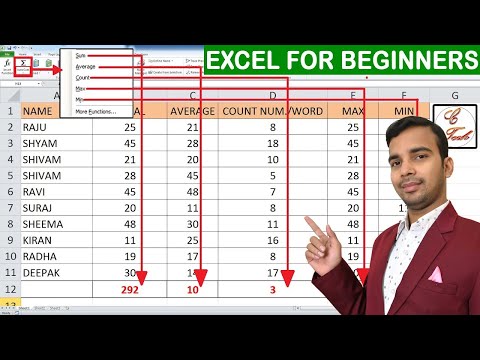 Sum, Average, Count numbers, Count word, Max & Min formulas in Microsoft excel for beginners