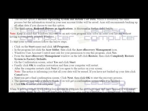 How do I restore my computer using Acer e Recovery Management