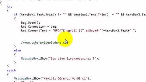 Veri Tabanındaki Kaydı Güncelleme İşlemi 2 Bölüm Ders 102 C#    C Sharp    Access