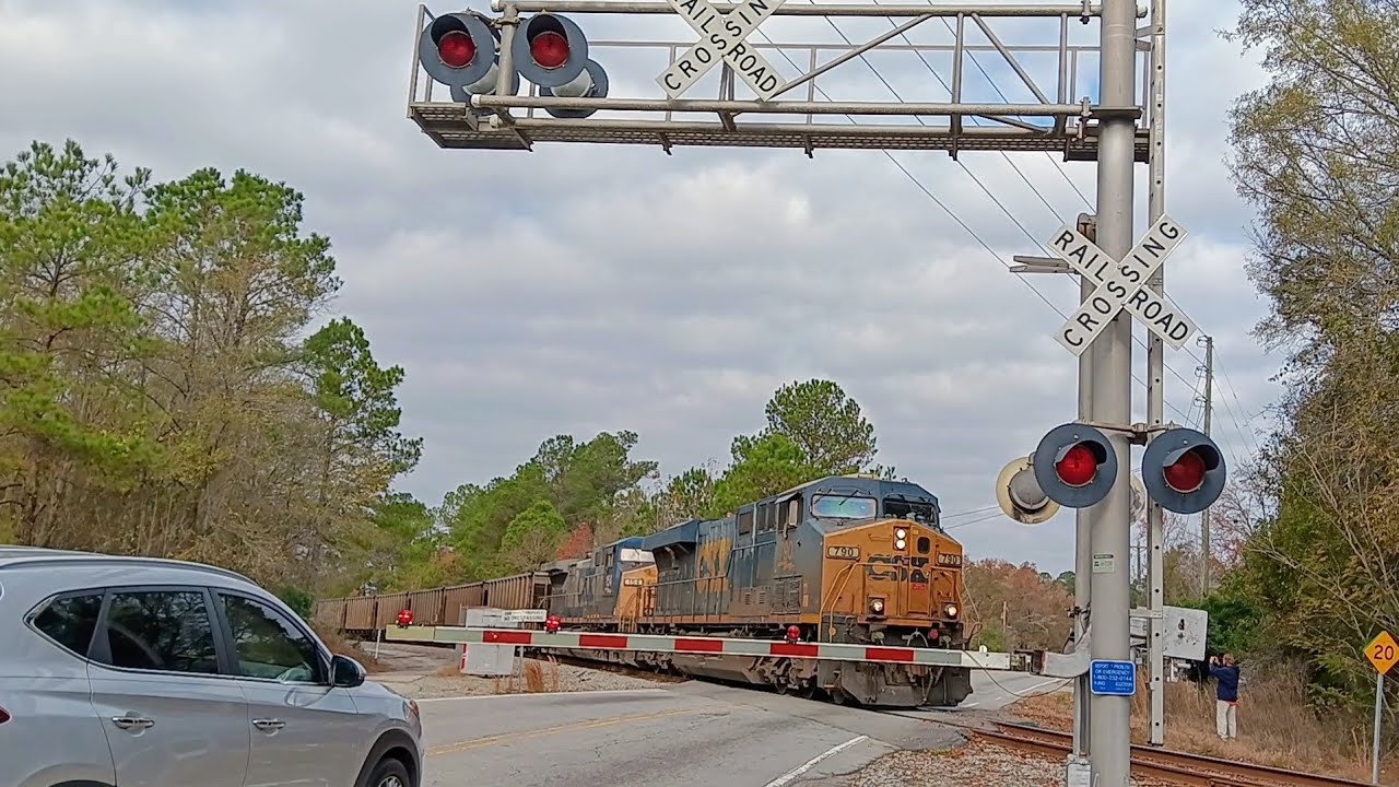 CSXT 790 leads CSX R648 South Beltline Blvd crossing Columbia SC on the ...